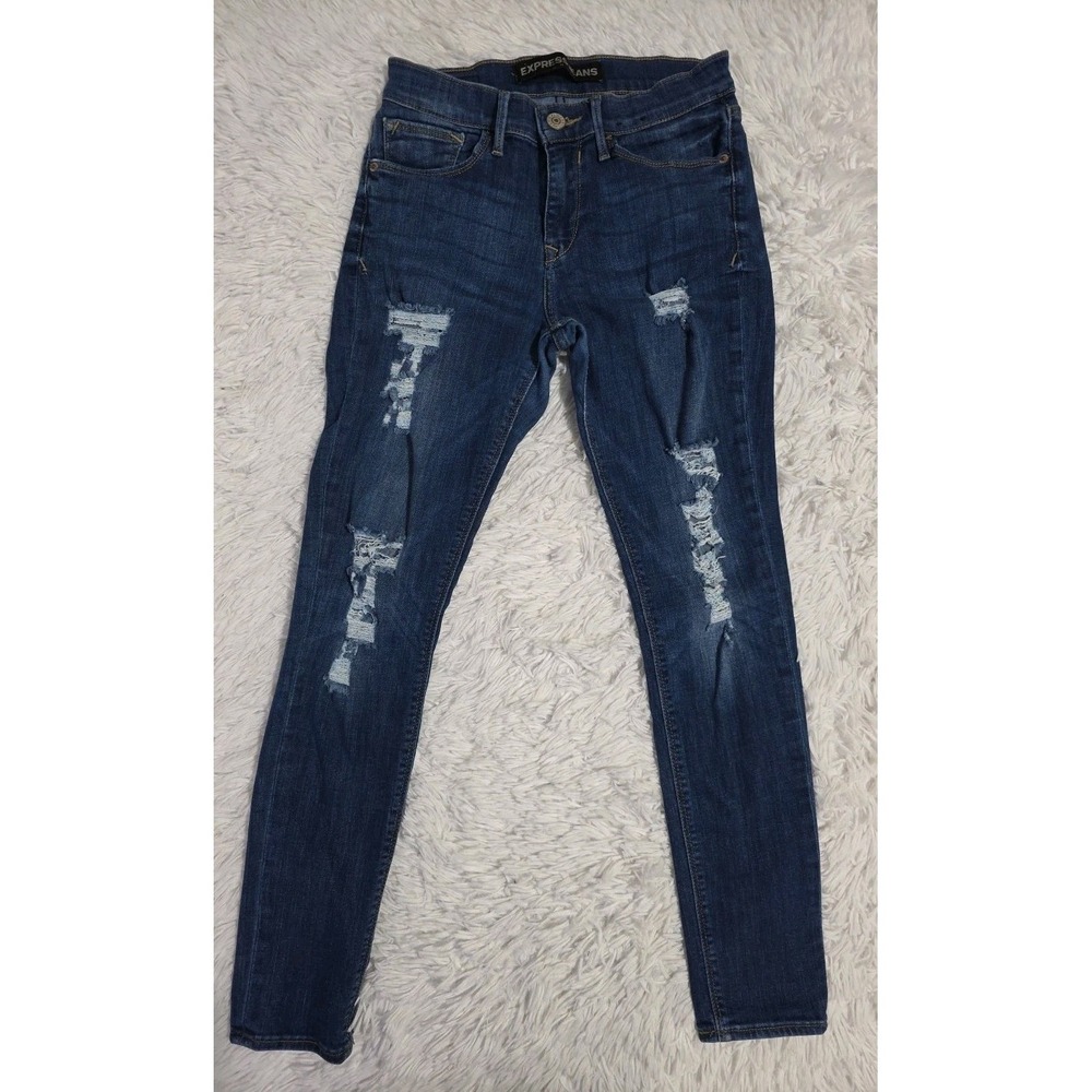 Express Jeans Leggings Womens Mid‎ Rise Ripped Distressed Denim Size 4R
